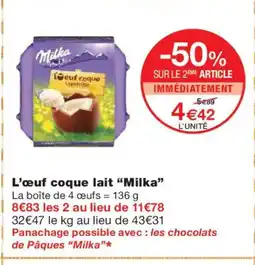 Monoprix MILKA L'œuf coque lait offre