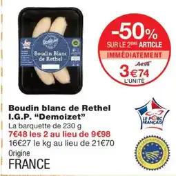 Monoprix DEMOIZET Boudin blanc de Rethel I.G.P. offre