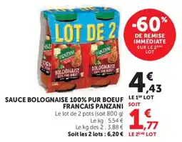 Super U Sauce bolognaise 100% pur boeuf francais panzani offre