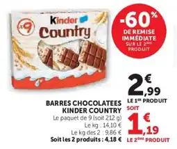 Super U Barres chocolatees kinder country offre