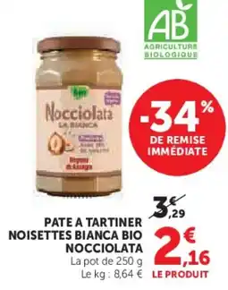 Super U Pate a tartiner noisettes bianca bio nocciolata offre