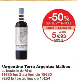 Monoprix Argentine Terra Argentea Malbec offre