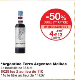 Monoprix Argentine Terra Argentea Malbec offre