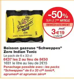 Monoprix SCHWEPPES Boisson gazeuse Zero Indian Tonic offre