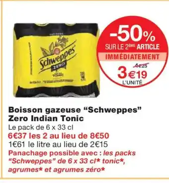 Monoprix SCHWEPPES Boisson gazeuse Zero Indian Tonic offre