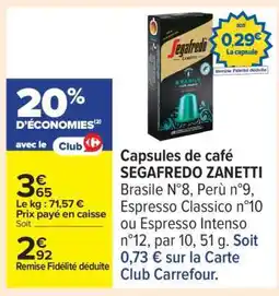 Carrefour Capsules de café SEGAFREDO ZANETTI offre