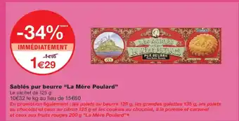 Monoprix LA MÈRE POULARD Sablés pur beurre offre