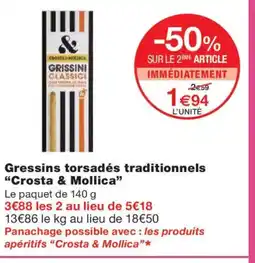 Monoprix CROSTA & MOLLICA Gressins torsadés traditionnels offre