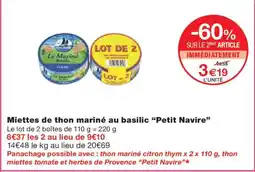 Monoprix PETIT NAVIRE Miettes de thon mariné au basilic offre