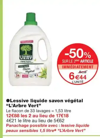 Monoprix L'ARBRE VERT Lessive liquide savon végétal offre