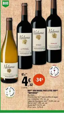 E.Leclerc NATURAE Igp vin roug pays d'oc bio offre