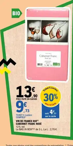E.Leclerc Vin de france bio cabernet franc rosé offre