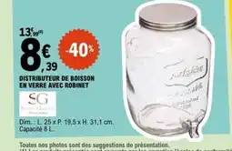 E.Leclerc Distributeur de boisson en verre avec robinet offre