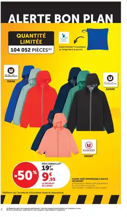 Hyper U Coupe-vent impermeable adulte ou enfant offre