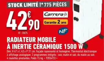 Brico Cash Radiateur mobile à inertie céramique 1500 W offre