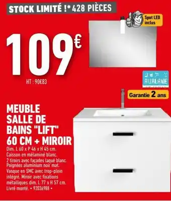 Brico Cash Meuble salle de bains "lift" 60 cm + miroir offre