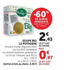 Hyper U LA POTAGERE Soupe bio offre