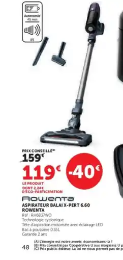 Hyper U ROWENTA Aspirateur balai x-pert 6.60 offre
