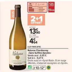 Carrefour Naturae Chardonnay Sans Sulfites Ajoutés offre