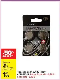 Carrefour 4 piles bouton CR2032 I-Tech+ offre