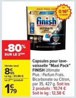 Carrefour Capsules pour lave-vaisselle Maxi Pack FINISH Ultimate Plus offre
