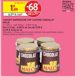 Intermarché Malo yaourt emprésuré pot carton chocolat offre