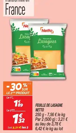 Netto Netto feuilles de lasagne offre