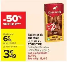 Carrefour Drive Côte d'or - tablettes de chocolat offre