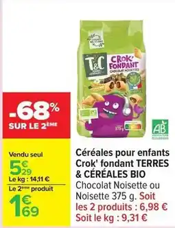 Carrefour Céréal bio - céréales pour enfants crok' fondant offre