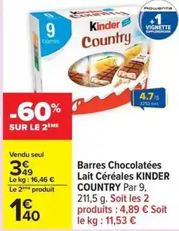 Carrefour Kinder - barres chocolatées lait céréales offre