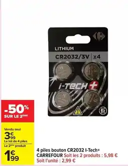 Carrefour Carrefour - 4 piles bouton cr2032 offre