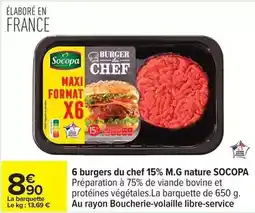 Carrefour Socopa - 6 burgers du chef 15% m.g nature offre