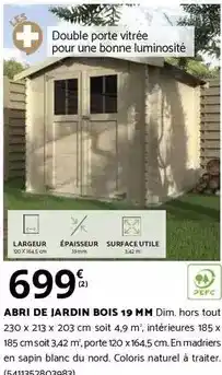 Bricomarché Dim - abri de jardin bois 19 mm offre