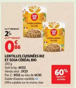 Auchan LENTILLES CUISINÉES RIZ ET SOJA CÉRÉAL BIO offre