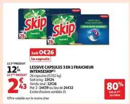 Auchan Lessive Capsules 3 En 1 Fraîcheur Intense Skip offre