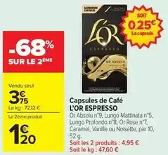 Carrefour Drive L'or - capsules de café espresso offre