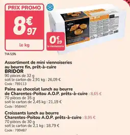 Promocash Assortiment de mini viennoiseries au beurre fin prêt-à-cuire bridor offre
