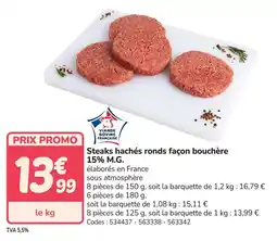 Promocash Steaks hachés ronds façon bouchère 15% m.g. offre