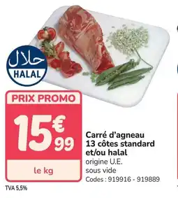Promocash Carré d'agneau13 côtes standard et ou halal offre