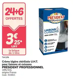 Promocash Crème légère stérilisée u.h.t. pour liaisons et cuissons président professionnel offre