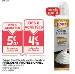 Promocash Crème fouettée à la vanille bourbon président professionnel offre