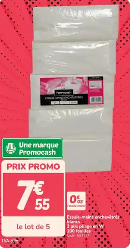 Promocash Essuie-mains enchevêtrés blancs 2 plis pliage en w 100 feuilles offre