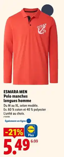 Lidl ESMARA MEN Polo manches longues homme offre