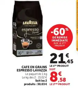 U Express LAVAZZA Cafe en grains espresso offre