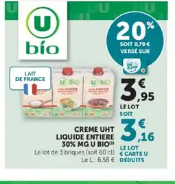U Express U BIO Creme uht liquide entiere 30% mg offre