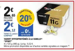 E.Leclerc SPORT Yaourt hyperprotéinés à la vanille offre
