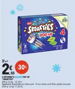 E.Leclerc SMARTIES 4 bâtonnets glacés pop up offre