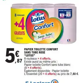 E.Leclerc PAPIER TOILETTE CONFORT SANS TUBE ROSE “LOTUS” offre