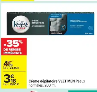 Carrefour VEET MEN Crème dépilatoire offre