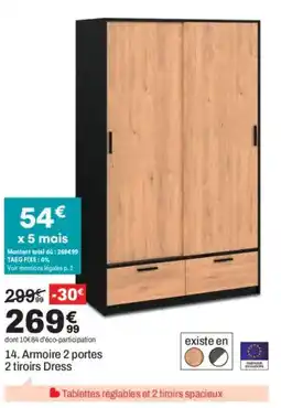 BUT Armoire 2 portes 2 tiroirs Dress offre
